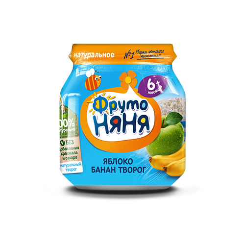 Пюре из яблок и бананов с творогом